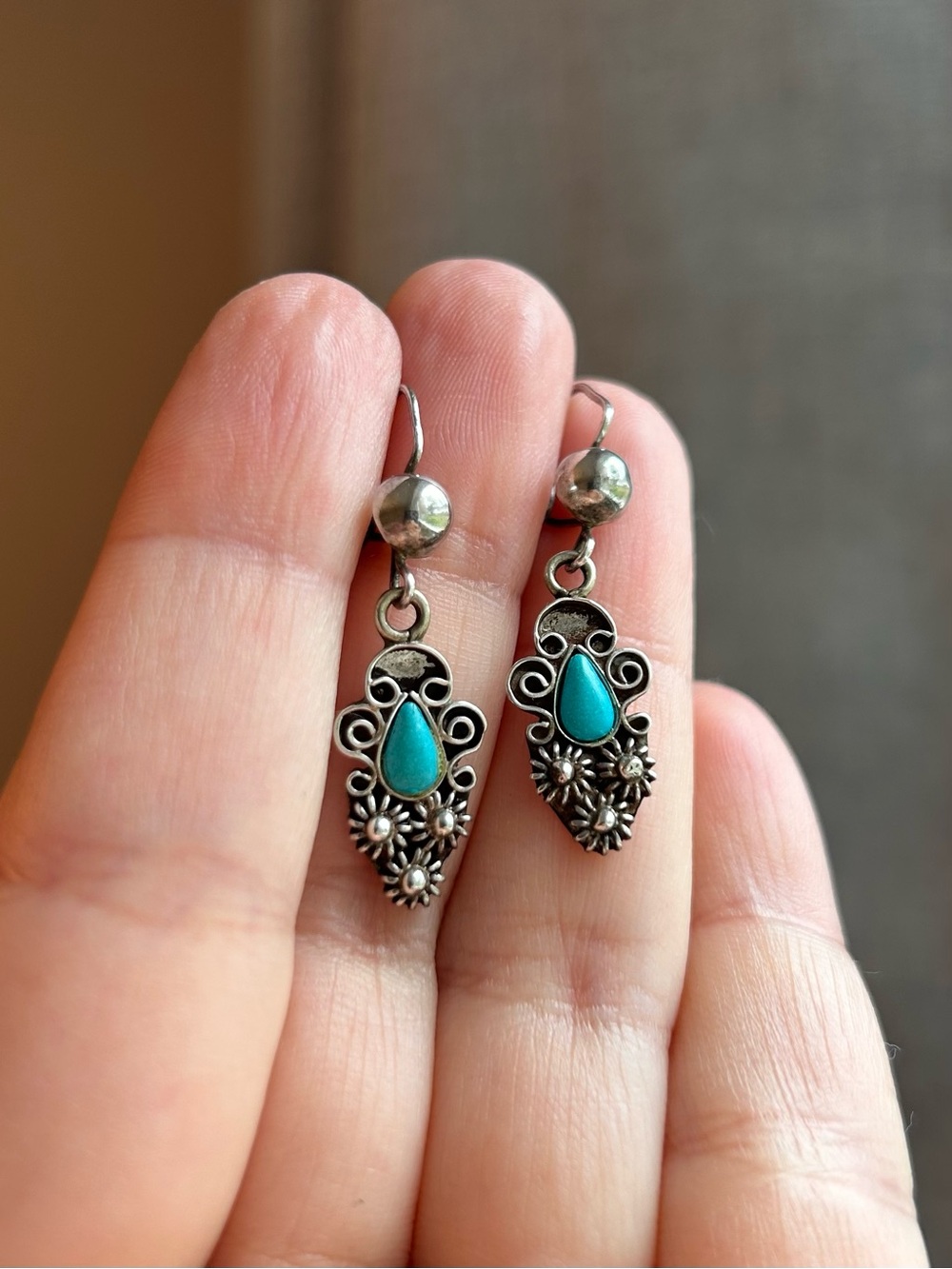 Sterling silver 925 turquoise drop dangle earrings